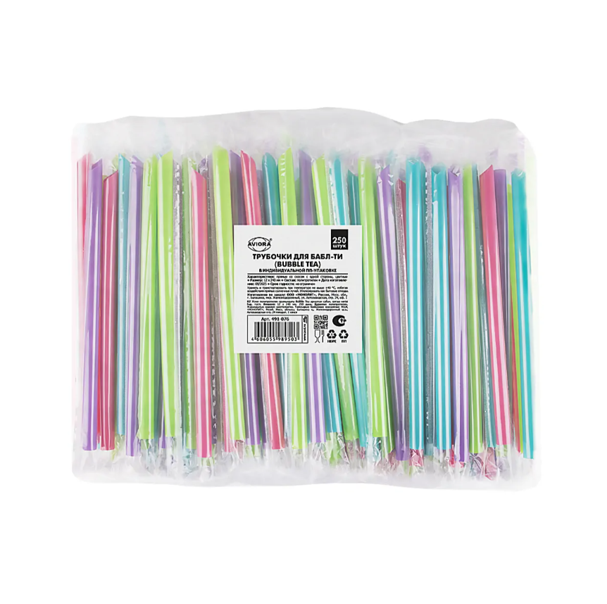 Трубочки 12мм L-240 прямые цветные Bubble Tea (инд.уп) 250/7 (491-076) всегда актуальный прайс